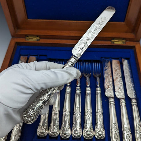 1856 年英國古董純銀餐具 6 對套裝盒裝哈里森兄弟